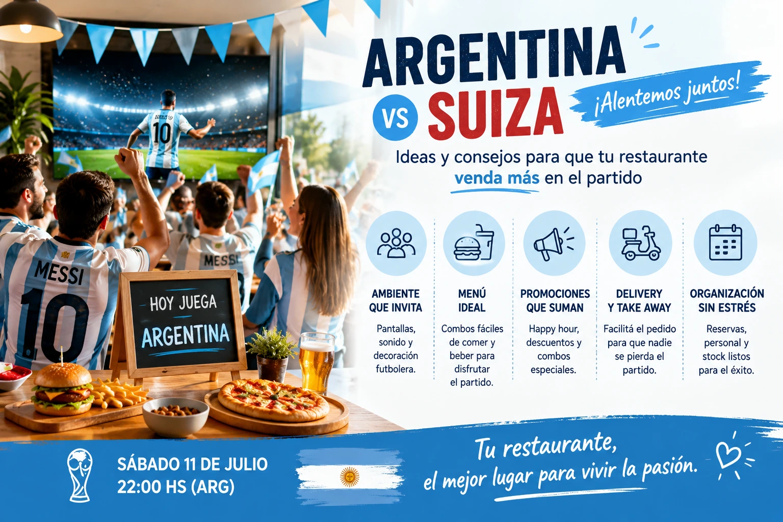 Argentina vs Suiza para restaurantes